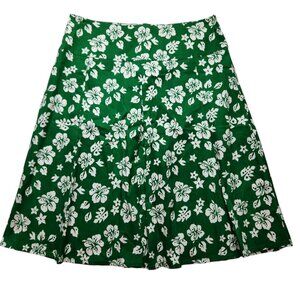 Y2k Green and White Hawaiian Floral Hibiscus Flowers A-Line Skirt UK 14 Large US